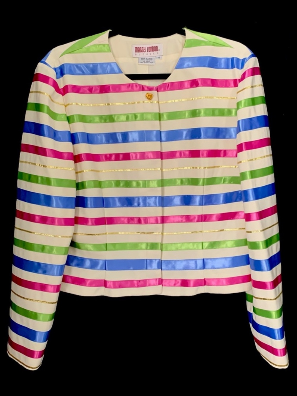 Maggy London Vintage Ribbon Striped Button Front Dress Jacket